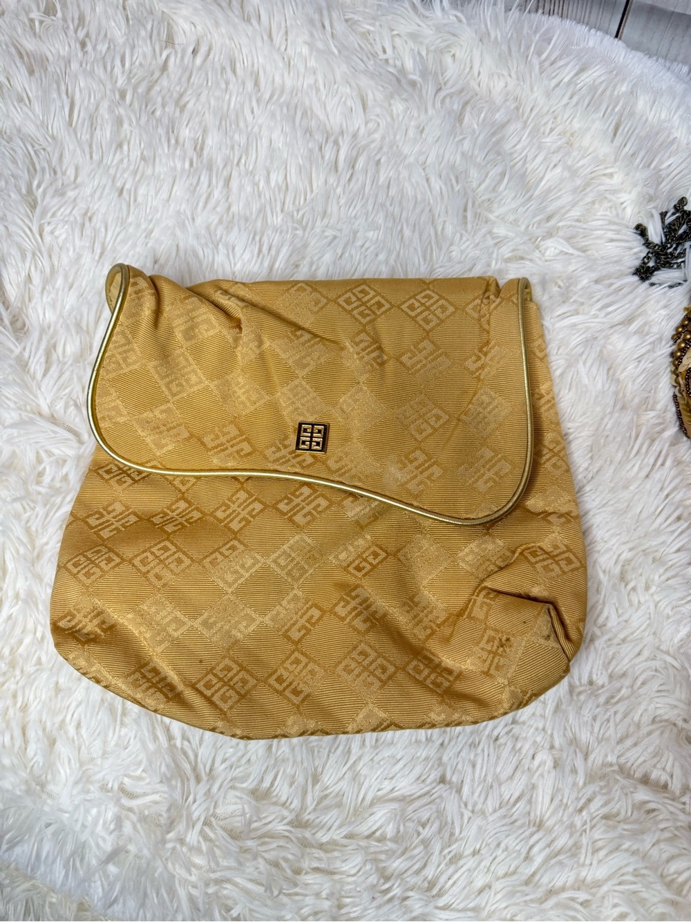 Vintage Givenchy Organza Clutch Cosmetic Bag Gold Monogram Jacquard Vanity Case